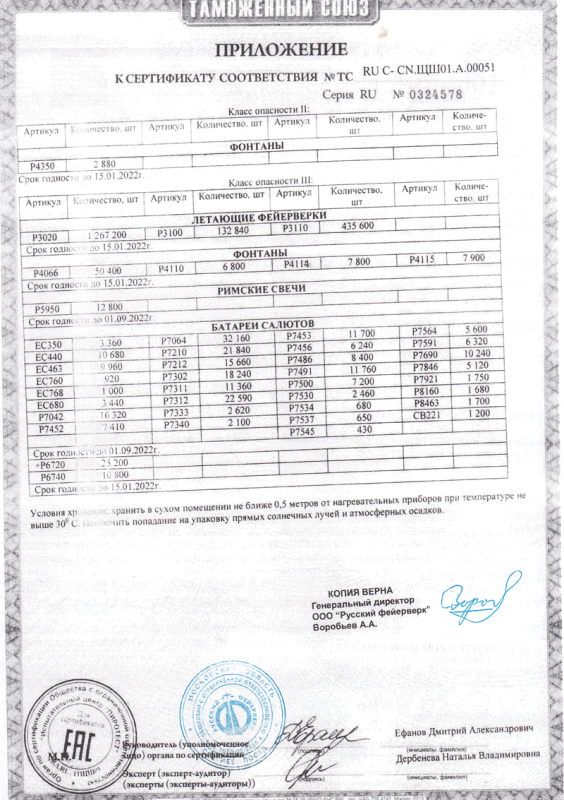 Сертификат соответствия № 0324578  - Спасск | spassk.salutsklad.ru 
